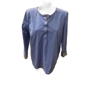 Jones New York Blue Striped Cuffs Long Sleeve 34 Button Henley Shirt‎ XL Womens